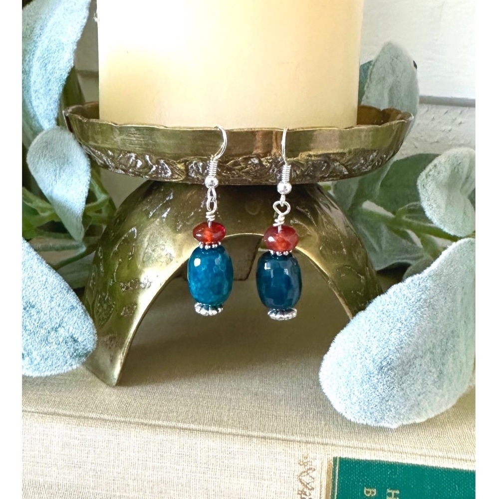 Handmade gemstone earrings, blue agate